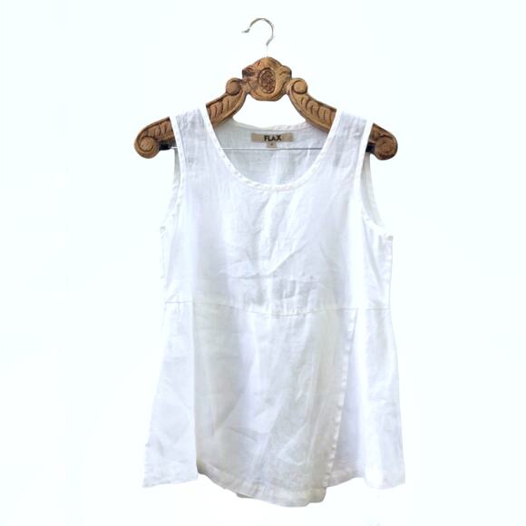 Flax Tank Linen Round Neck Faux Wrap White Ecru Small Airy Summery Lightweight